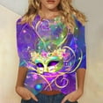 thumbnail image 2 of QATAINLAV Daily Deals Of The Day Mardi Gras Printed Shirts for Women Fashion 3/4 Sleeve Crewneck Mask Graphic Tee Blouses Funny Parade Party Tunic Tops Multicolor XXXXXL, 2 of 6
