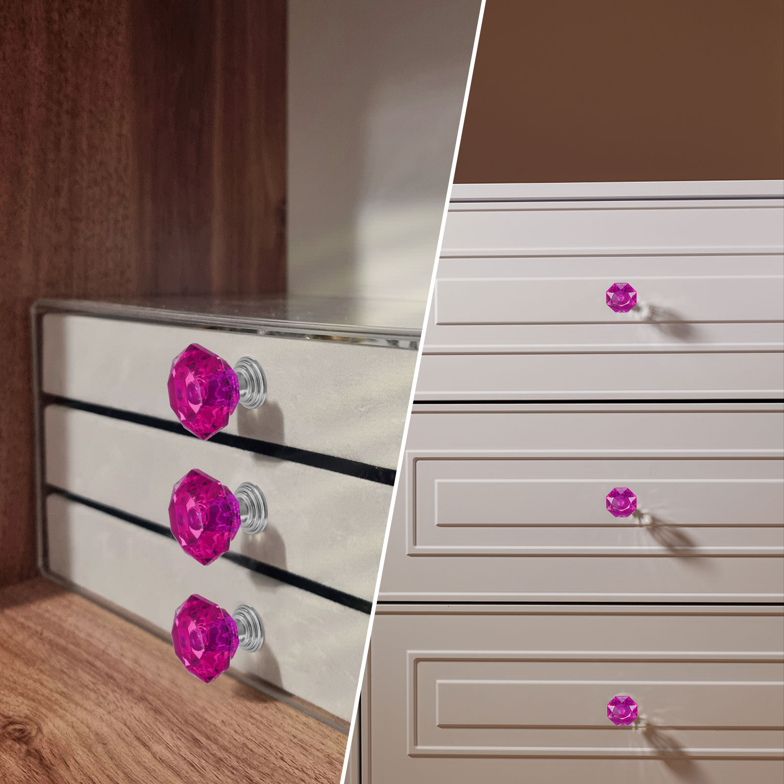 Unique Bargains Elegant Crystal Drawer Knobs for Cupboard and Cabinet Rose Red/Silver