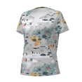 thumbnail image 2 of Naloa The World Map with Cartoon Animals Print T-Shirts Short Sleeve V Neck Tees for Women Fashion Tops Trendy Lightweight Soft Casual Summer Outfits Clothes, 2 of 5