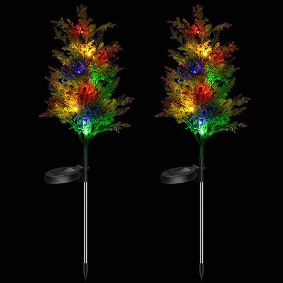 WHAMVOX 1pc Solar Yard Lamp 8 LED Pine Tree Shape Stick Lamp Outdoor Decorative Light for Landscape (Assorted Color)