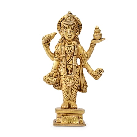 AARGKRAFT Brass Lord Dhanvantari Statue - The Physician of Gods | Handcrafted Indian Religious Lord Vishnu Sculpture | Decorative Murti Puja Idol for Home, Shop, Office, and Gift (Golden)