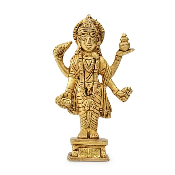 AARGKRAFT Brass Lord Dhanvantari Statue - The Physician of Gods | Handcrafted Indian Religious Lord Vishnu Sculpture | Decorative Murti Puja Idol for Home, Shop, Office, and Gift (Golden)