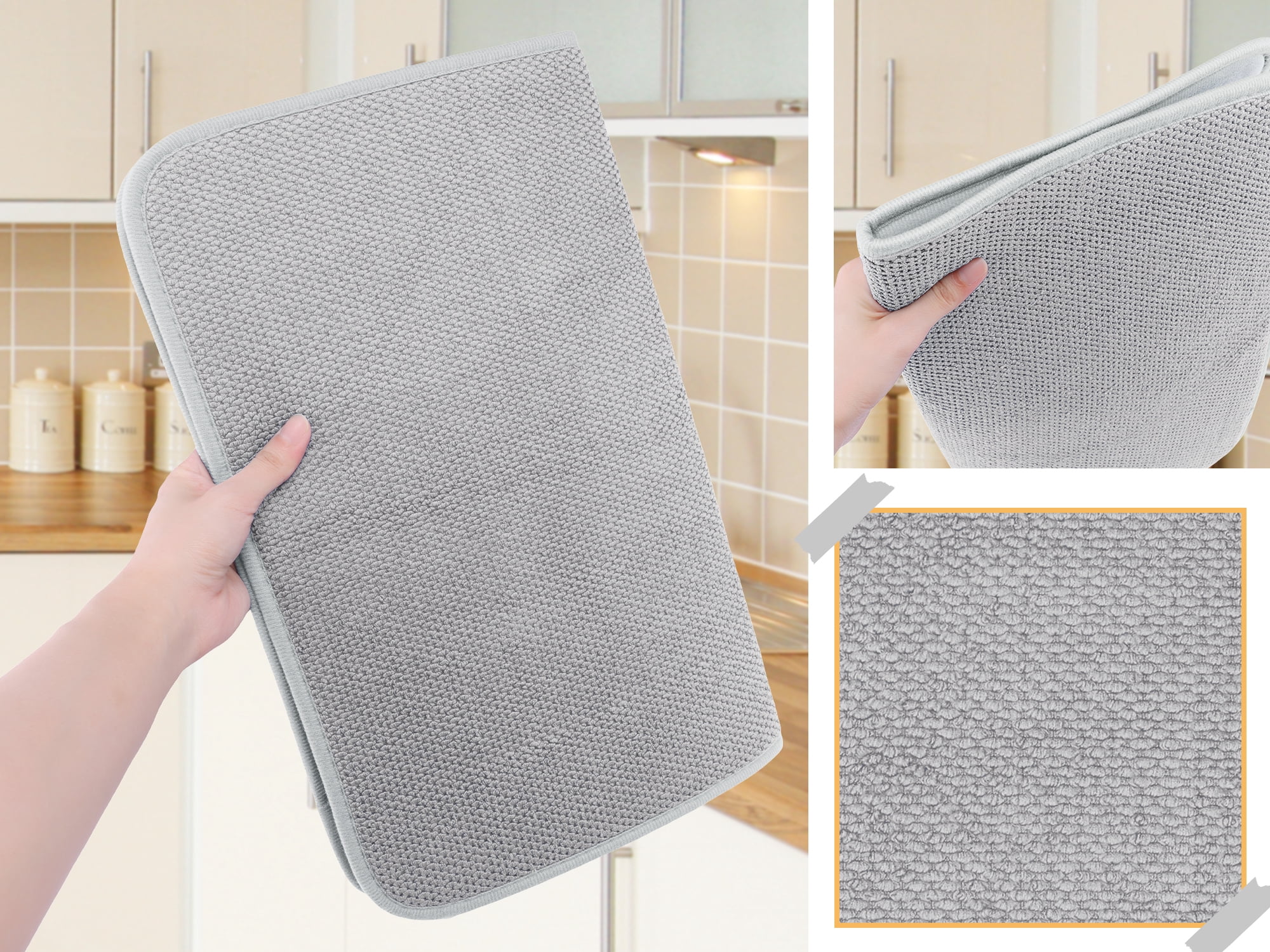 Unique Bargains Absorbent Microfiber Drying Mat for Kitchen Counter Gray 19.7*15.0 inch