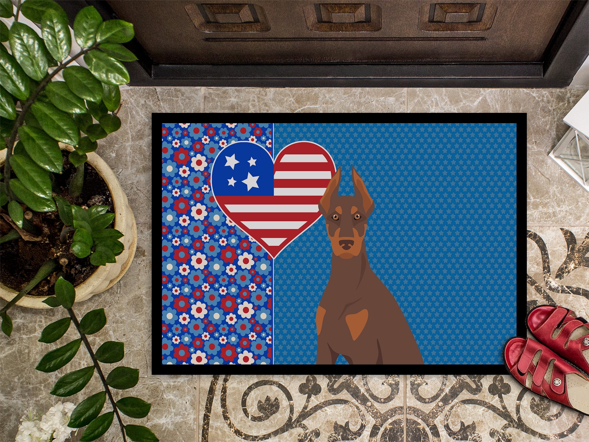 Red and Tan Doberman Pinscher Indoor or Outdoor Mat 24x36 36 in x 24 in