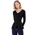 thumbnail image 1 of Día de San Patricio Top De Peplum De Punto Jersey Acanalado De Manga Larga Con Cuello En V Para Mujer Negro XXL, 1 of 6