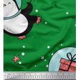 thumbnail image 1 of Soimoi Green Moss Georgette Fabric Snowman & Penguin Cartoon Printed Fabric 1 Yard 42 Inch Wide, 1 of 3