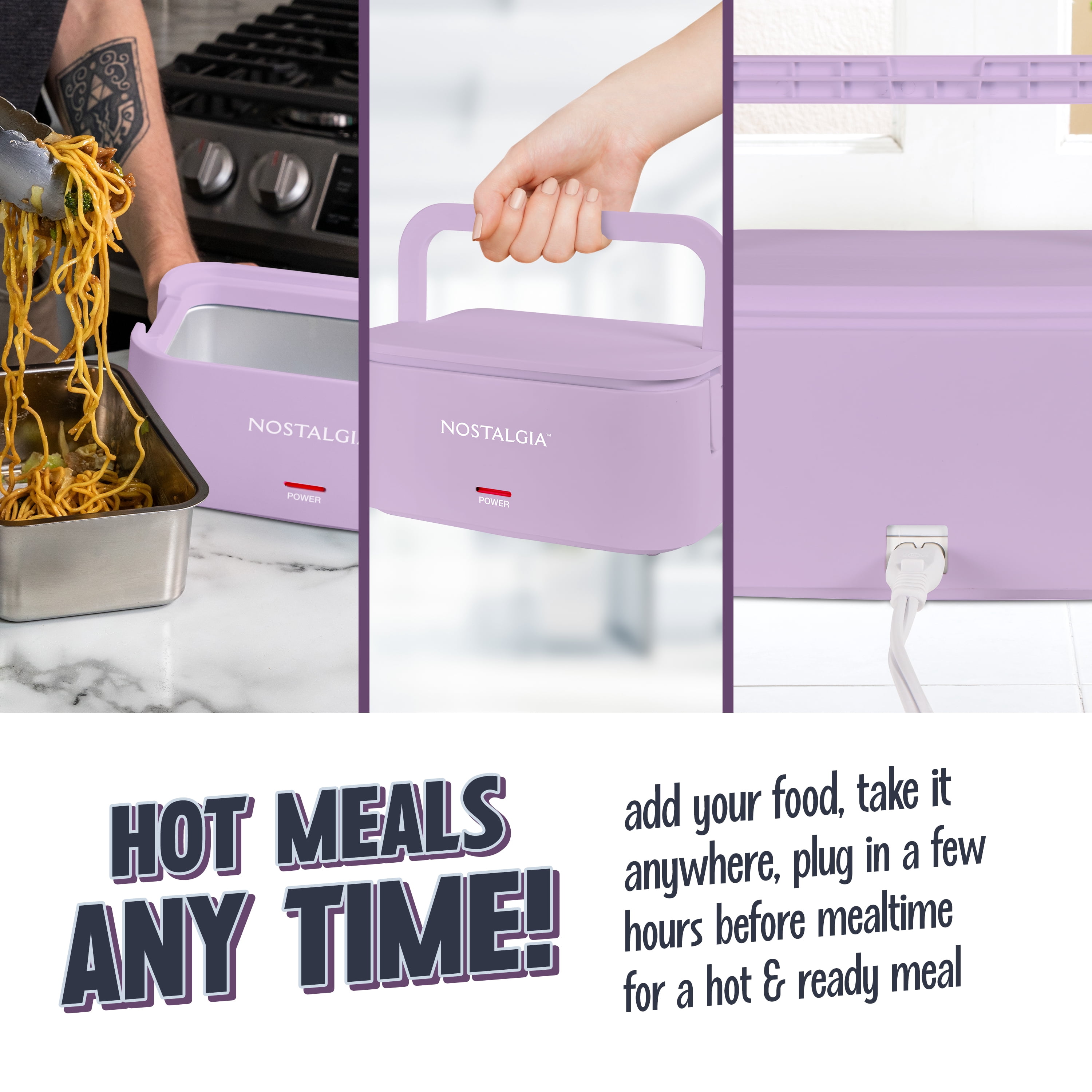 Nostalgia 32 oz Portable Heated Lunch Box with Stainless Steel Lunch Container, Lavender