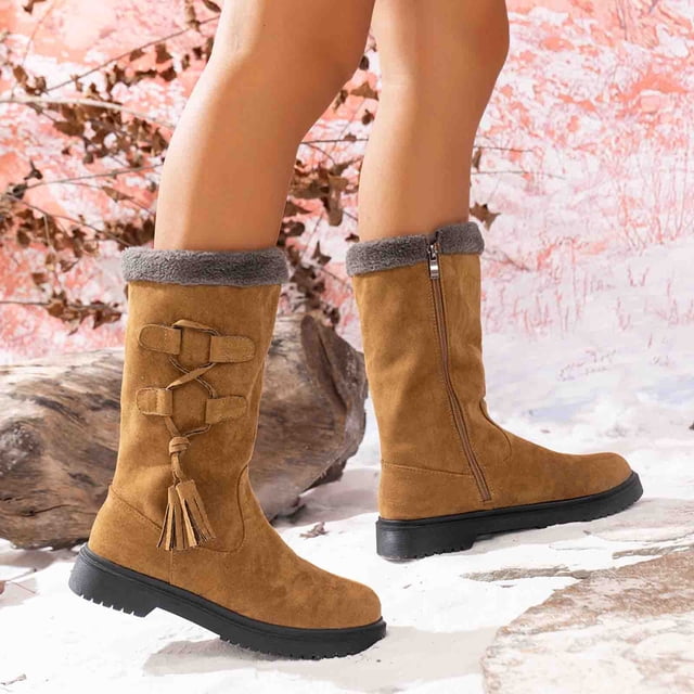 Amzcrzy Bottes Mi-Mollet pour Femmes Bottines à Talon Épais Bout Rond Bottines de Neige pour Femmes Bottes pour Femmes Bottes pour Dames Chaussures pour Femmes Chaussures pour Femmes