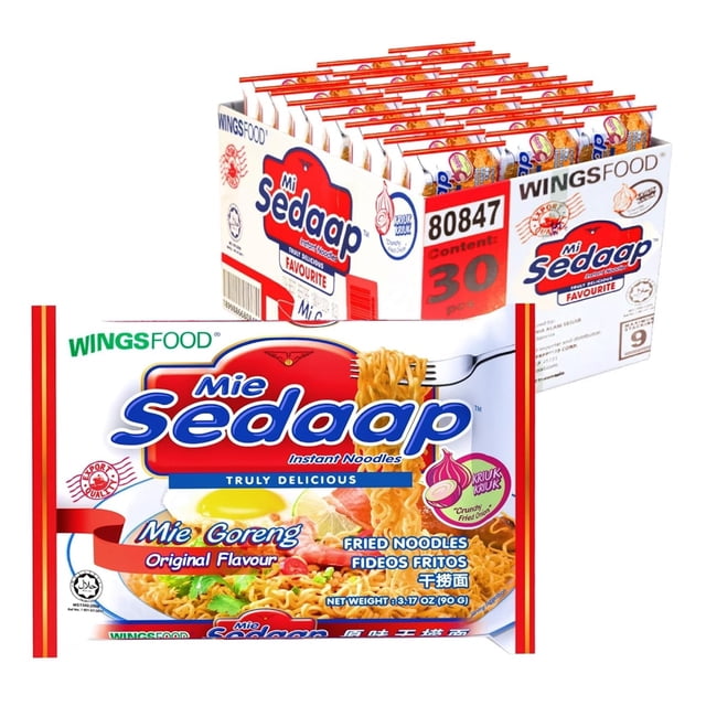 Mi Sedaap Mi Goreng Noodles, Original, 3.19 Ounce (Pack of 30) Halal Certified Instant Noodles