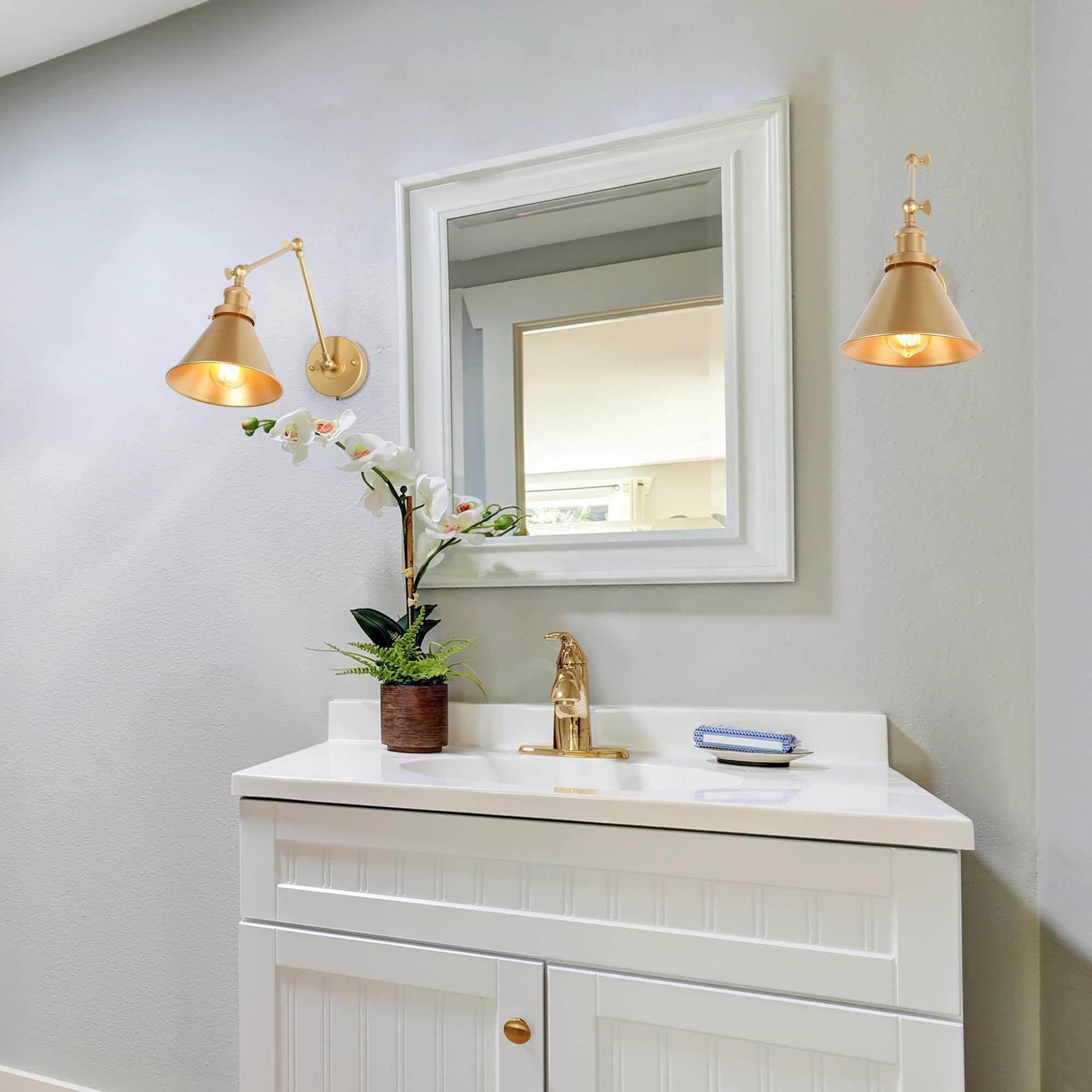 LNC 2 Pack 2-in-1 Plug in and Hardwired Gold Dimmable Swing Arm Modern Wall Sconce