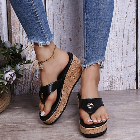 

AXXD Black Sandals Women Summer New Sloping Heel Summer Casual Toe Sandals Clip Toe Mothers Day