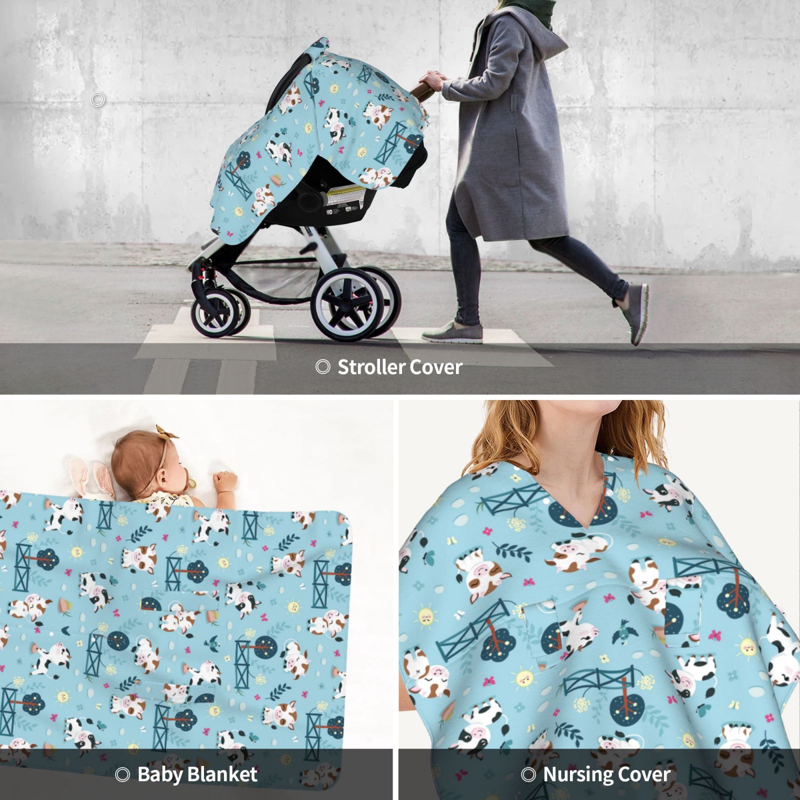 Car Seat Cover Baby - Cute Cow Butterfly Tree Breathable Infant Car Seat Cover for Baby Carseat, Lightweight Comfort Baby Essentials Must Haves Newborn Stuff for Girl Boy