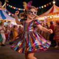 thumbnail image 2 of FINALGANG Girls Carnival Dress Kids Iridescent Rainbow Metallic Dress With Puff Short Sleeves Ruffled Hem Crewneck Party Dress For Holiday Casual Wear, 2 of 4
