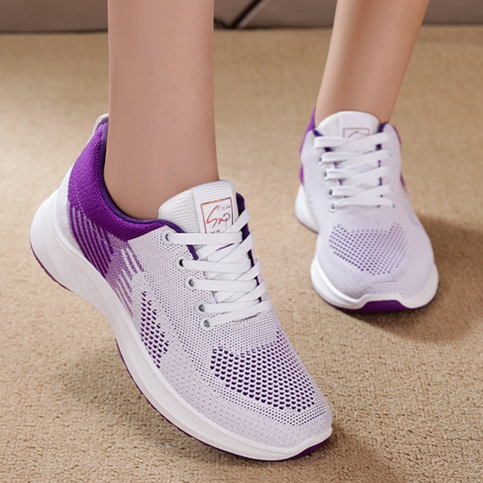 dmqupv Womens Memory Foam Sneakers Wide Width Women Breathable Lace Up Shoes Flats Rhinestone Sock Sneakers for Women Purple 7.5