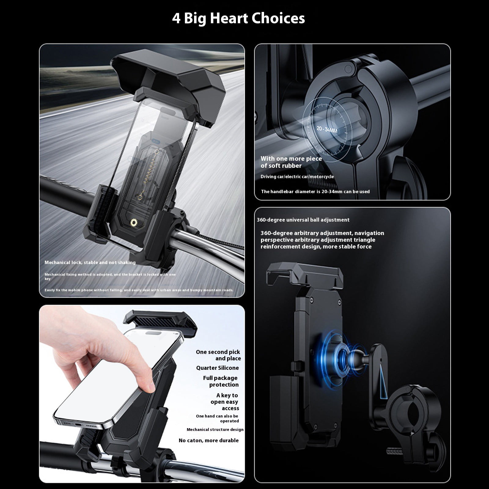 Motorcycle Phone Mount Holder with Sunshade Bike Phone Holder, Motorcycle Handlebar Cellphone Clamp Waterproof