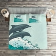thumbnail image 2 of Ambesonne Dolphin Quilted Coverlet 3 Pcs, Sea Waves Sketch Art, King Size, Charcoal Grey Mint Teal, 2 of 2