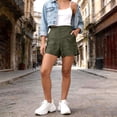 thumbnail image 6 of Bermuda Shorts for Women High Waisted Linen Dressy Casual Pleated Wide Leg Summer Shorts with Elastic Waist Green XL, 6 of 6