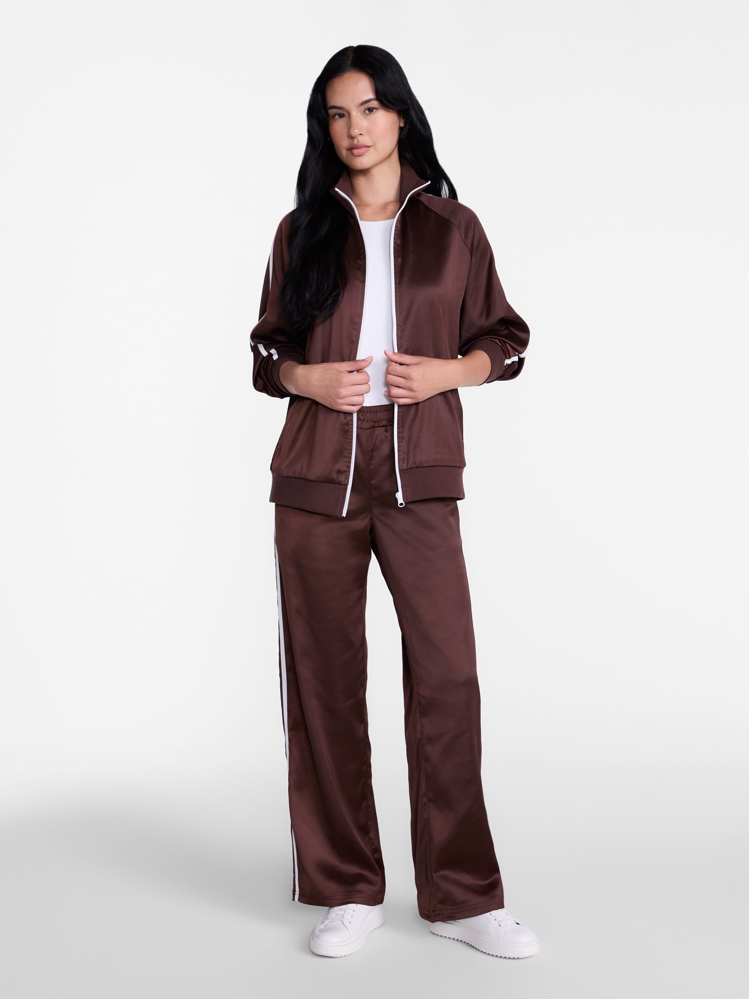 Madden NYC Women's Satin Track Jacket with Racing Stripes, Sizes XXS-XXL