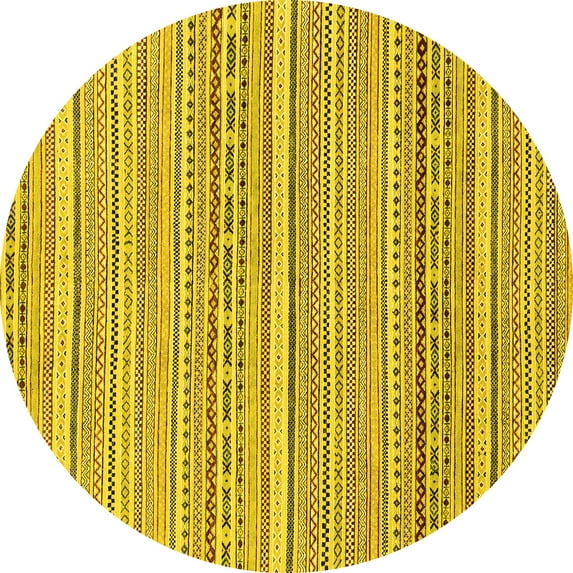 Ahgly Company Machine Washable Indoor Round Abstract Yellow Modern Area Rugs, 6' Round
