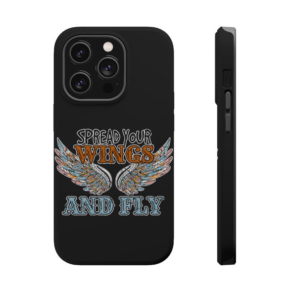 DistinctInk Tough Case for Apple iPhone 15 PRO (6.1" Screen), Compatible with MagSafe Charging - Spead Your Wings And Fly