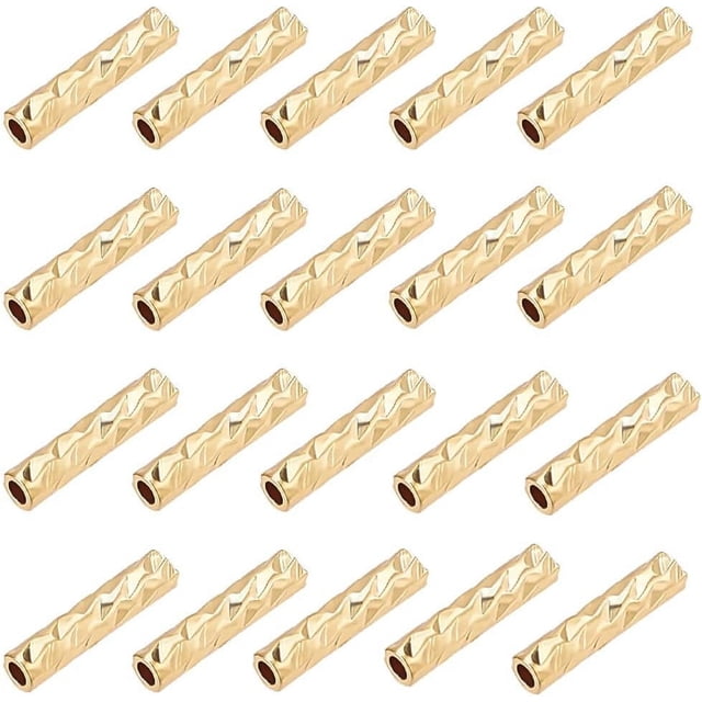 100 piezas de cuentas tubulares chapadas en oro de 18 quilates, talladas, rectas, de 7 x 1,5 mm, ideales para manualidades como la creación de pulseras, collares y bisutería.