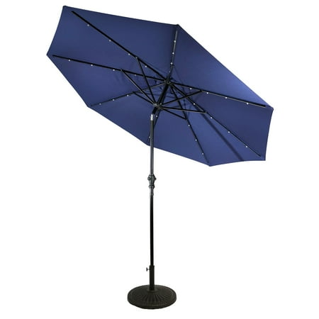 Sun Ray - 9' Round Solar Lighted Umbrella - Taupe