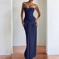 thumbnail image 6 of Women'S Evening Gown Waist Tie Slim Fit Ribbon Strapless Dress Elegant Formal Party Maxi Cocktail Dark Blue L, 6 of 9
