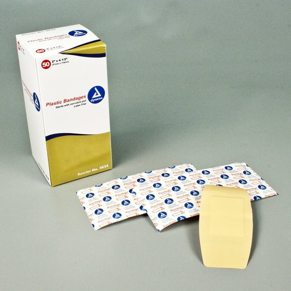 Dynarex Sterile Adhesive Strip 3634, 2 x 4-1/2 Inch, Box of 50, Tan