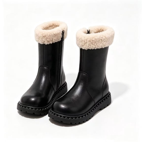 PBFRDSJ Girls' Knee High Riding Boots Winter Warm Fashion School Shoes with Side Zipper Fur Lined Waterproof Tall Boots