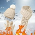 thumbnail image 2 of WTXUE Winter Warm Knit Scarf Gloves Beanie Hat Set Hat Circle Scarf Touchscreen Gloves Set,Snow Knit Skull Cap,Warm Thick Fleece Lined Neck Warmer Scarf Set Beige One Size, 2 of 3