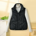 thumbnail image 2 of Women's Plus Size Padded Jacket Vest Stand-up Collar Sleeveless Gilet Womens Fall Winter Thin Coat Button Warm Jackets Coat with Pockets, 2 of 7