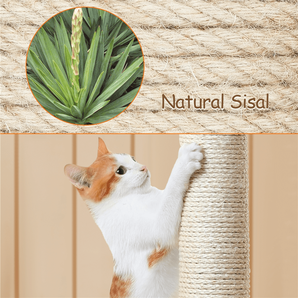 Alden Design 33.5"H Multilevel Plush Cat Tree with Scratching Posts Basket, Beige