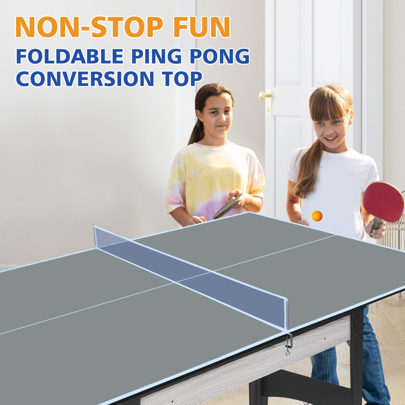6x3ft Grey Folding Table Tennis Conversion Top with Single-Sided Upright Design for Indoor Games - Easy Setup & Compact Storage