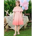 thumbnail image 5 of Arshiner Girls Summer Floral Ruffle Sundress Cold Shoulder Casual Holiday Dresses, 5 of 6