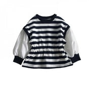 Bullpiano Girl Striped Korean Blouse Autumn Spring Patchwork Fake Two-piece Long-sleeved Shirt Tops Childreb Kd Girl Loose clothing