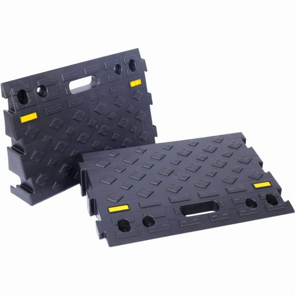 4" high 2-Piece Portable Automotive Curb Ramp, Heavy-Duty Plastic Threshold Ramp Track Interlocking Step Ramp Structure 6600 Lbs Load Capacity for Cars, Wheelchairs, Bikes, Motorcycles