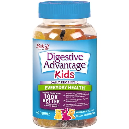 (2 Pack) Digestive Advantage Kids Daily Probiotic Gummies- Helps Reduce Minor Abdominal Discomfort & Bloating, 60 Count, Natural Fruit Flavors