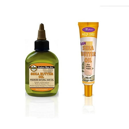 Difeel Shea Butter Moisturizing Hair Collection - 2 Piece Set: Includes Shea Butter Hair Oil & Mega Care Raw Shea Butter Hair Oil, with Vitamins & Botanical Extracts, Thickens & Strengthens Weak