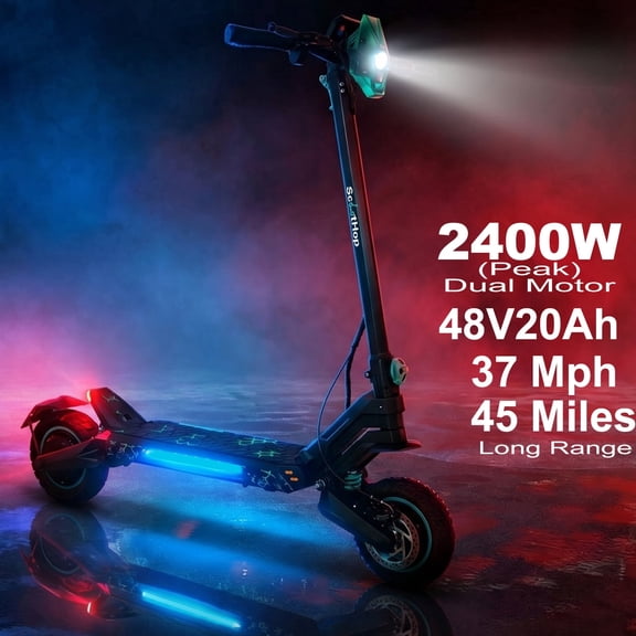 NoveHop G2pro Adult Electric Scooter, 37 MPH Fast E-Scooter with 2400W Peak Dual Motor, 45 Miles Range, 10" Off-Road Inflatable Tires & Dual Suspension, 330 lbs Max Load Foldable Commuting Scooter