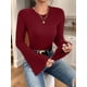 thumbnail image 5 of Tops Cortos de Acampanada para Mujer, Elegantes, Informales, con Cuello Redondo y Ribete de Lechuga, Acanalados y Ajustados Vino Tinto XL, 5 of 10