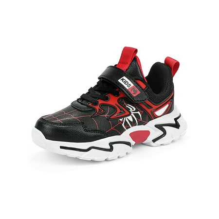 

Gomelly Boy s Breathable Athletic Shoes Round Toe Running Shoe Gym School Comfort Magic Tape Trainers Black Red 3Y