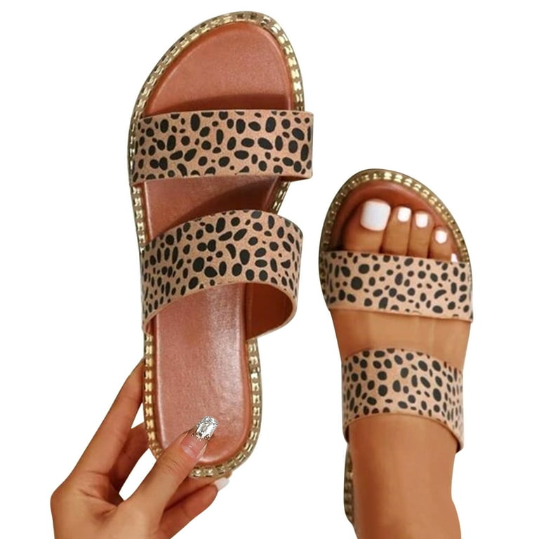 Leopard two cheap strap sandals