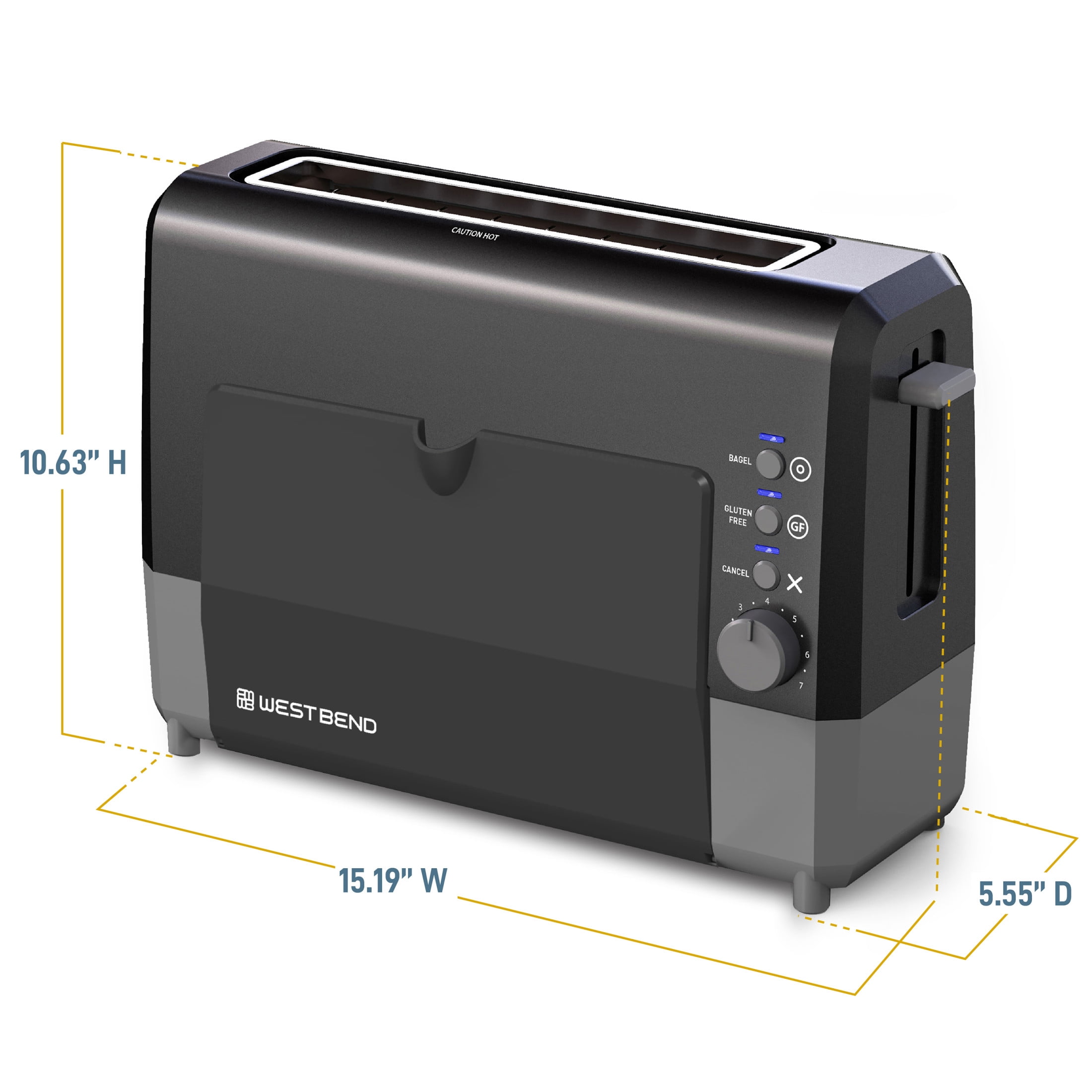 West Bend QuikServe Compact 2-Slice Toaster with Extra Wide Slots and Cool Touch Exterior, in Black (77224)