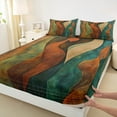 thumbnail image 3 of Manfei Retro Boho bohemian Queen Sheet Sets,Vintage Wave Striped Flat Sheet,Gradient Green Brown Queen Fitted Sheet For Teens,Ultra Soft Home Decor,4pcs, 3 of 7