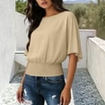 thumbnail image 6 of Oksale Going Out Tops for Women Dressy Tighten Waisted T Shirts Casual Crewneck Short Sleeve Summer Clothes Vacation Blouses Khaki 2XL, 6 of 7
