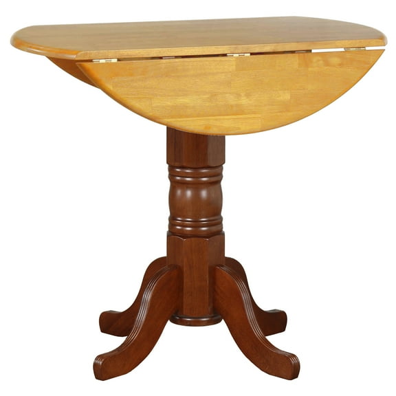 Round Extendable Drop Leaf Table - 42" Pub Dining Table, Oak Finish, Seats 4
