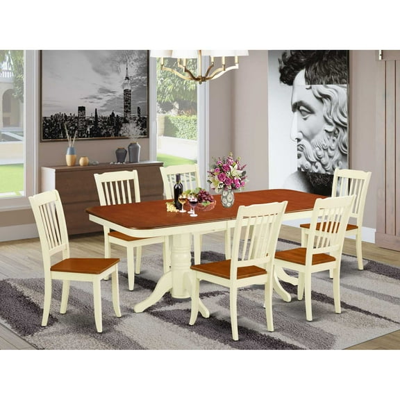 East West Furniture Napoleon 7-piece Dining Set with Slatted Chairs in Cherry