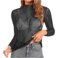 thumbnail image 5 of Penkiiy Mujer malla superior cuello de manga larga Slim Fit ver a través de blusas de camisa tops, 5 of 5