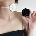 thumbnail image 2 of Lifetechs 3D Rose Flower Women Choker Necklace Retro Black White Elegant Lace Up Adjustable Strappy Collar Necklace Party Supplies, 2 of 8