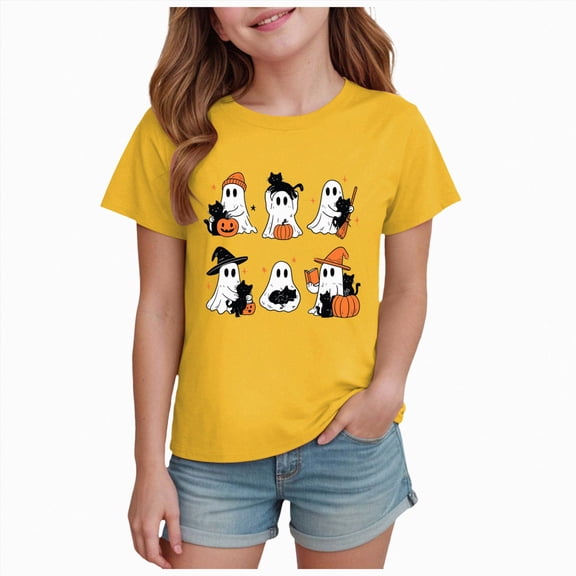 NIEWTR Kid's Clothes Short Sleeved Halloween Bow Print T Shirt Fashionable and Cute Kid's Top For Boys and Girls,